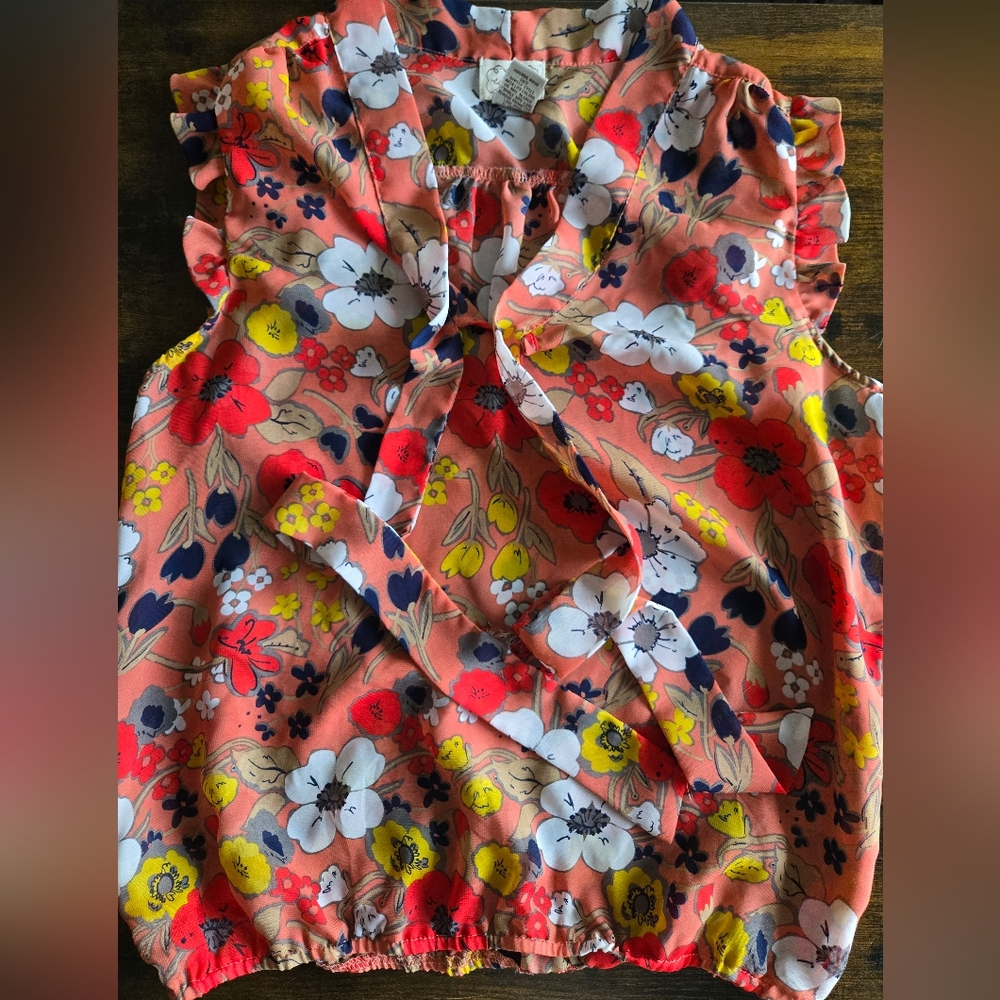 Eyelash Couture Floral Ruffle Blouse - Coral and Yellow